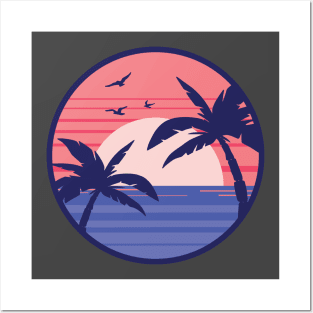 Retro Beach Sunset Posters and Art